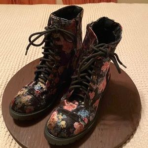 Velvet floral combat boots